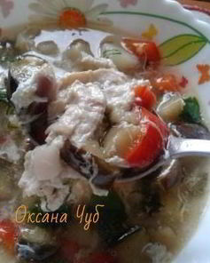 Суп куриный с баклажанами и яйцом