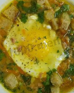 Суп-пюре с ветчиной и яйцом