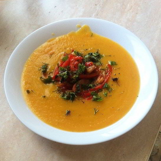 Рецепт тыквенного супа-пюре с окороком и перцем