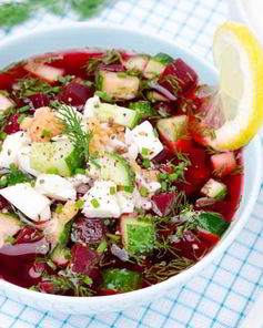 Свекольник с ботвой, огурцом и яйцом