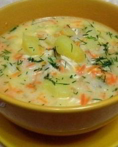 Сырный суп с куриным филе и рисом