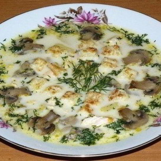 Рецепт сырного супа с куриным филе и шампиньонами