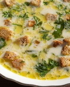 Сырный суп с шампиньонами и сухариками