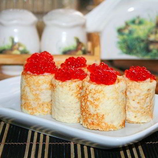 Рецепт блинчиков с икрой красной