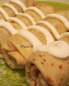 Блины с курицей, грибами и сыром