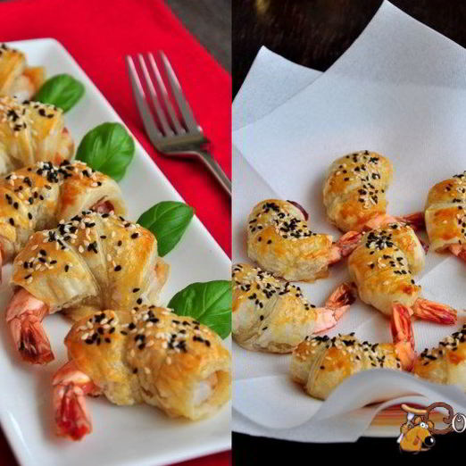 Мини-круассаны с креветками и прошутто