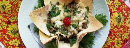 греча с печенью в корзинке из лаваша. Шаг 12