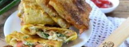 конвертики из лаваша с сыром и помидорами. Шаг 9