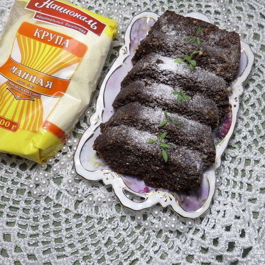 Рецепт постного шоколадного манника с миндалем