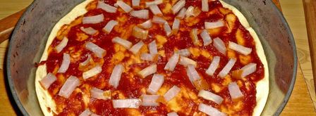 пицца на жидком тесте со свининой, помидорами и перцем. Шаг 14