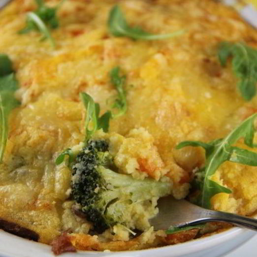 Картофельная запеканка с брокколи и грибами