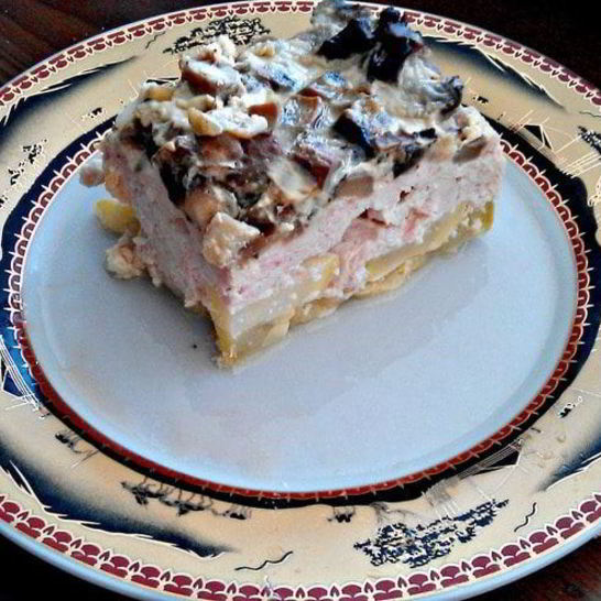 Рецепт куриной запеканки с грибами и кабачками