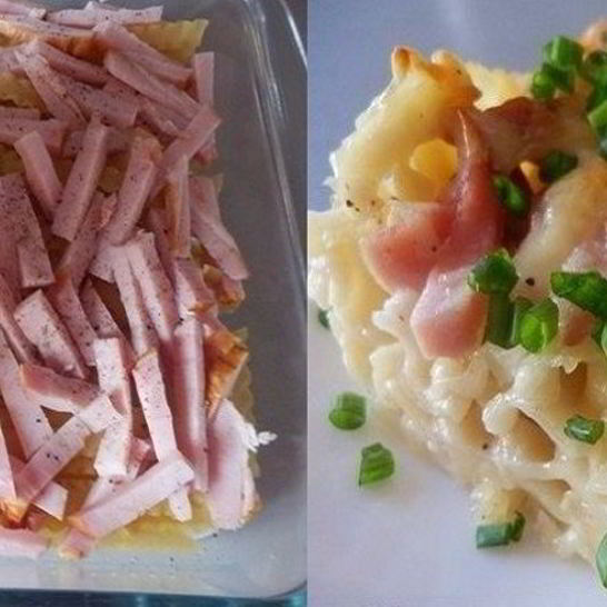 Рецепт запеканки из макарон с ветчиной