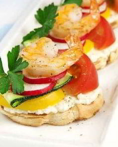 Брускетта c креветками, жаренными на гриле