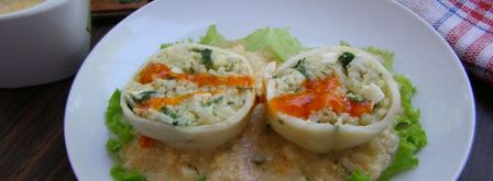 фаршированные кальмары с рисом и яйцом. Шаг 12