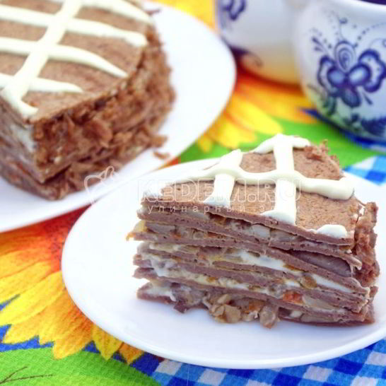 Рецепт блинного торта с печенью