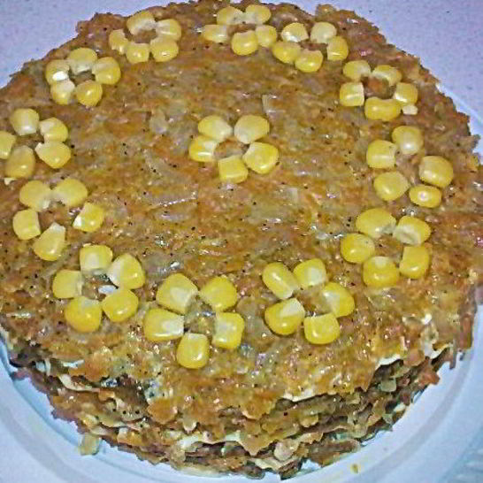 Рецепт торта из печени с рисом