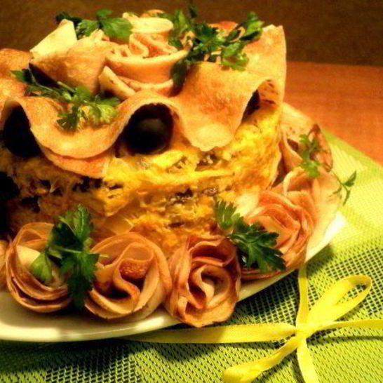 Рецепт закусочного блинно-печеночный торт