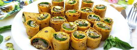 роллы из тыквы со шпинатом, копченостями и фисташковым майонезом. Шаг 19