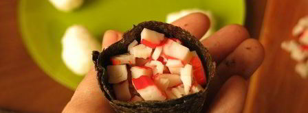 суши, запеченные со спайси соусом с крабовыми палочками. Шаг 8