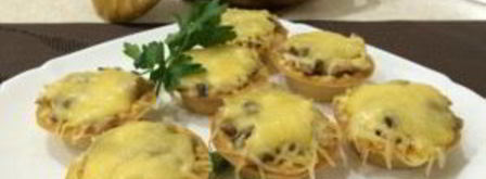 жульен в тарталетках с грибами и сыром. Шаг 4